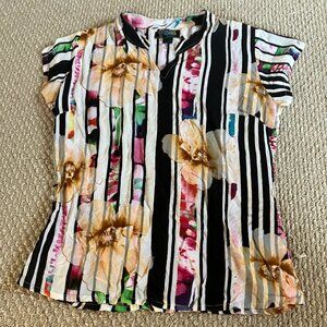 Vintage 1990s Tropical Tantrum Hawaiian Print Stripes Polo Shirt Womens Medium